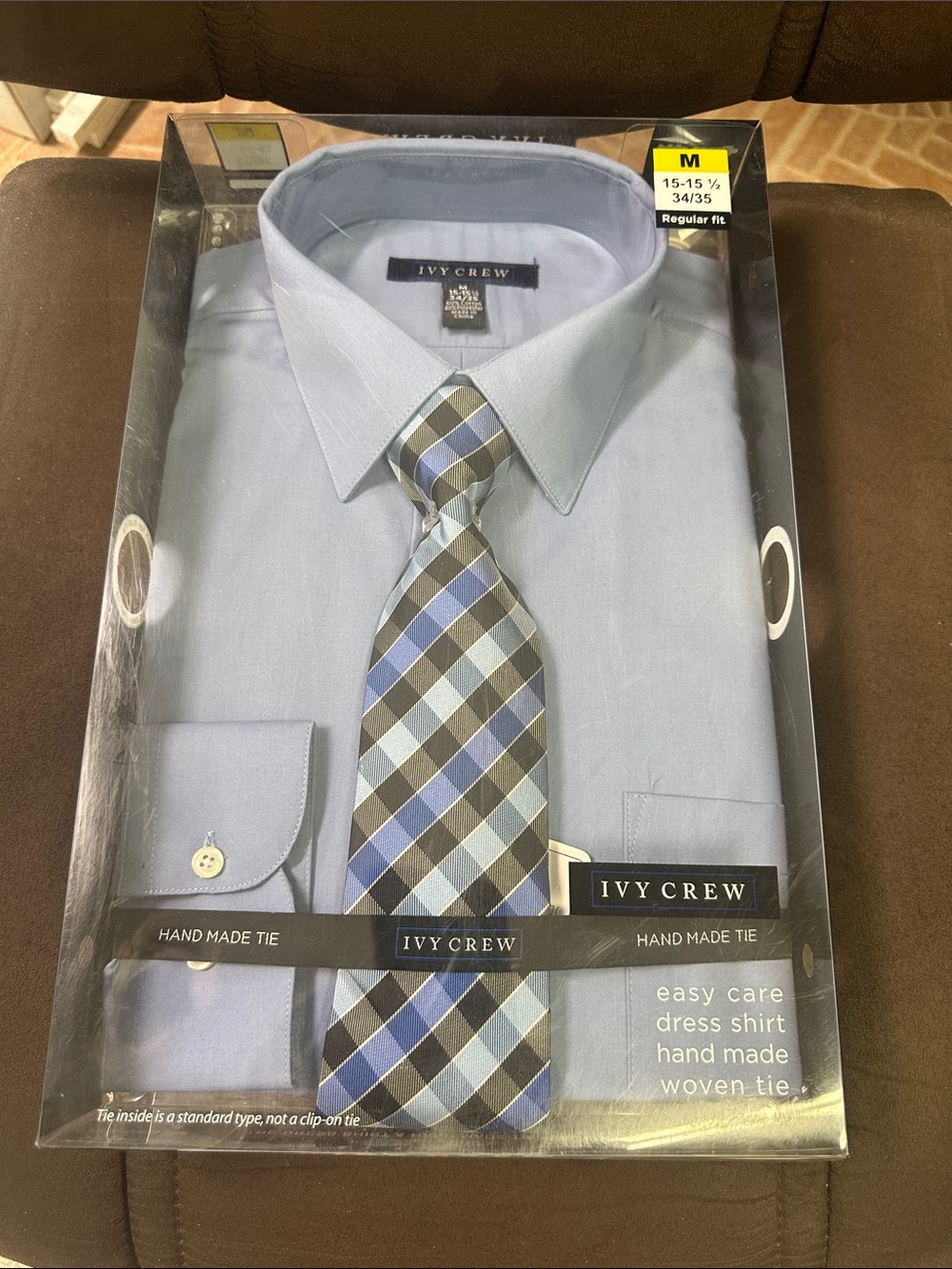 Men's Light Blue Dress Shirt with Blue Plaid Tie - Regular Fit